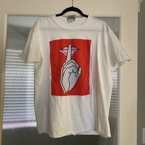 White tshirt with red graphic on the front